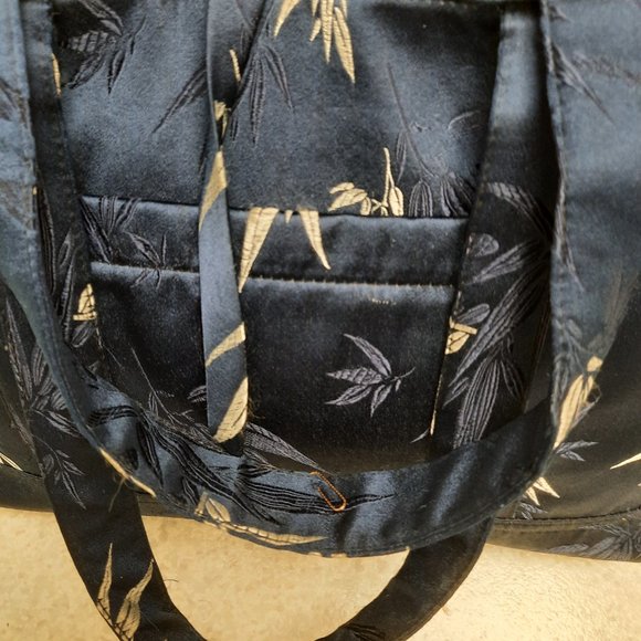 Oriental Design Navy Satin Fabric Tote - Picture 2 of 5